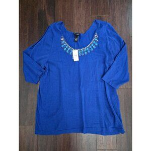 Lane Bryant NWT Women's Plus 22 24 Royal JEWEL EMBELLISHED Pullover Sweater 3X